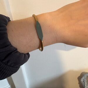 Brass Bangle Bracelet with green accent